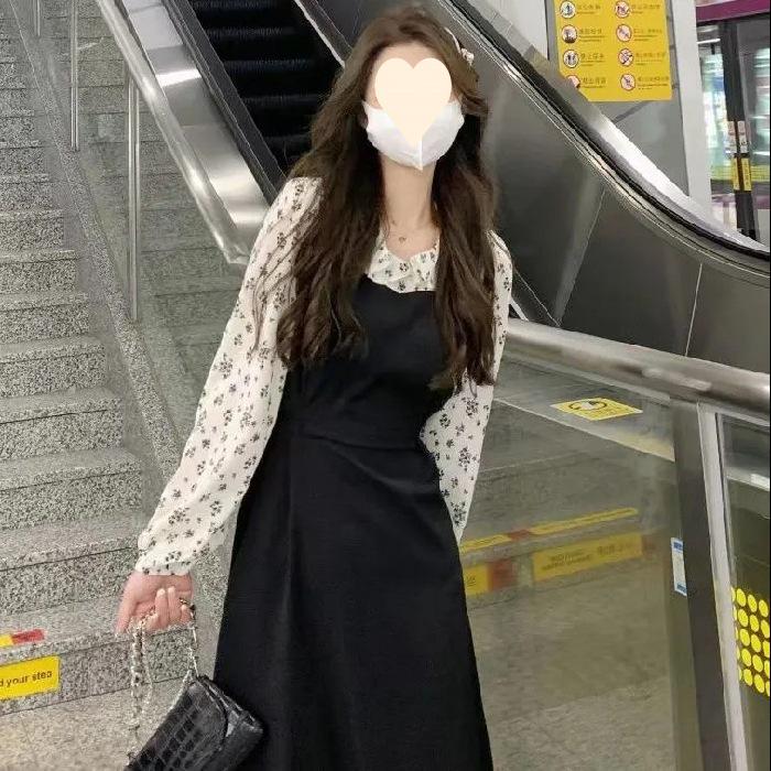 Elegant Autumn Floral Dress: French-Inspired, Two-Piece Look, All-Match Fairy Style