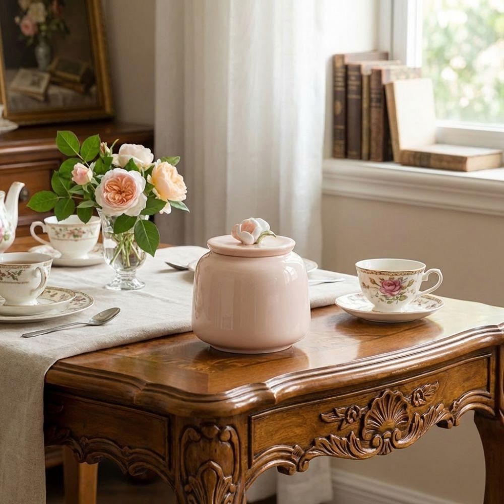 Moisture Proof Ceramic Tea Jar Pink Tea Sealed Jar Creative Tea Tin Can  Kitchen