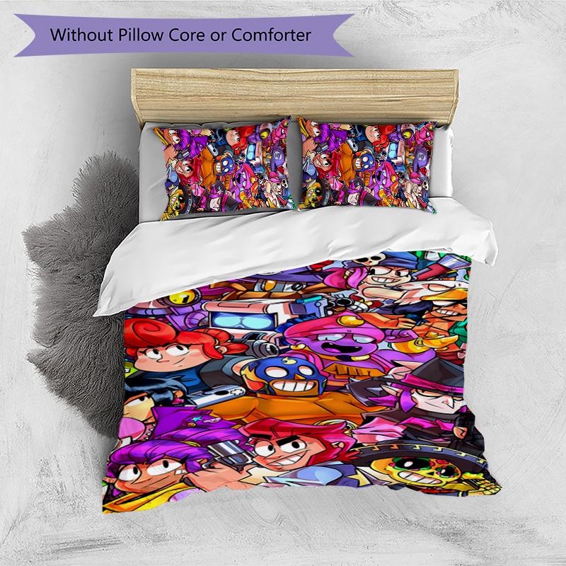 Brawl Stars Printed 3PCS Bedding Set Soft Breathable Duvet Cover Pillowcases Set Washable Bedroom Decor Home Gift