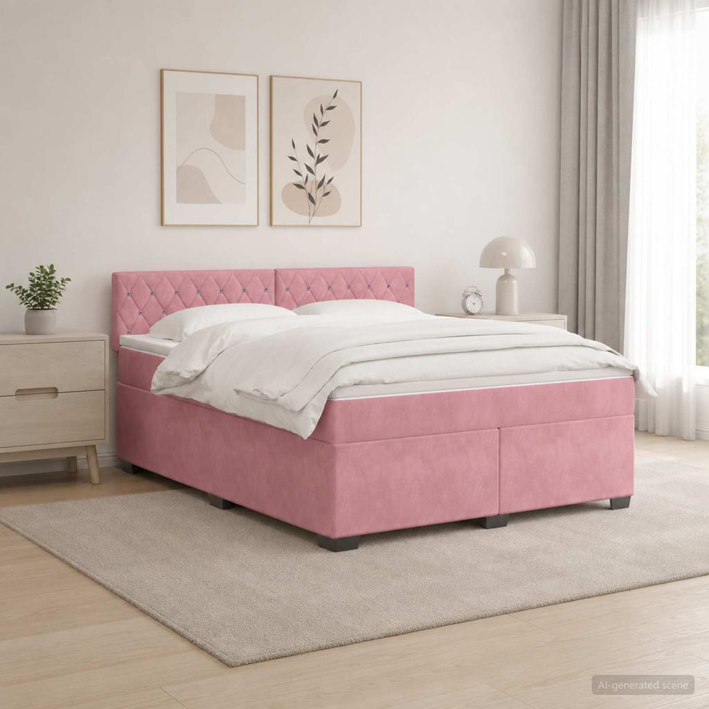 Box Spring Bed with Mattress and LED Pink 140 x 200 cm Velvet