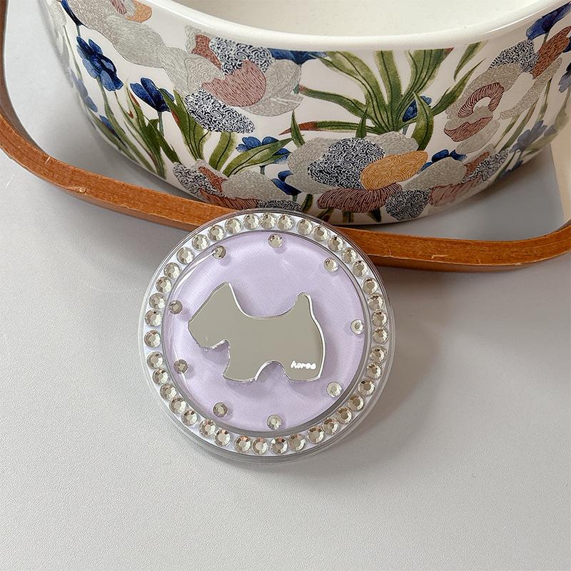 Rhinestone Puppy Mirror Magnetic Suction Solid Color Round Mobile Phone Airbag Bracket Retractable Wind Portable Ring Buckle