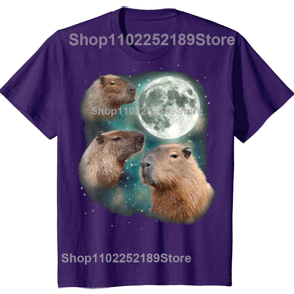 3 Capybara Moon Weird Howling T Shirt Funny Cute Animal Unisex Classic Short Sleeves Tee Shirt Fashion Casual Streetwear Tops