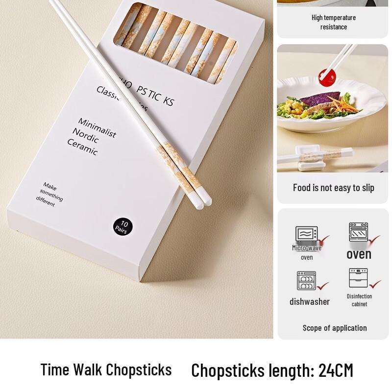 Xihe Time Walk Food-Grade Ceramic Non-slip Chopsticks (10 Pairs Gift Set)