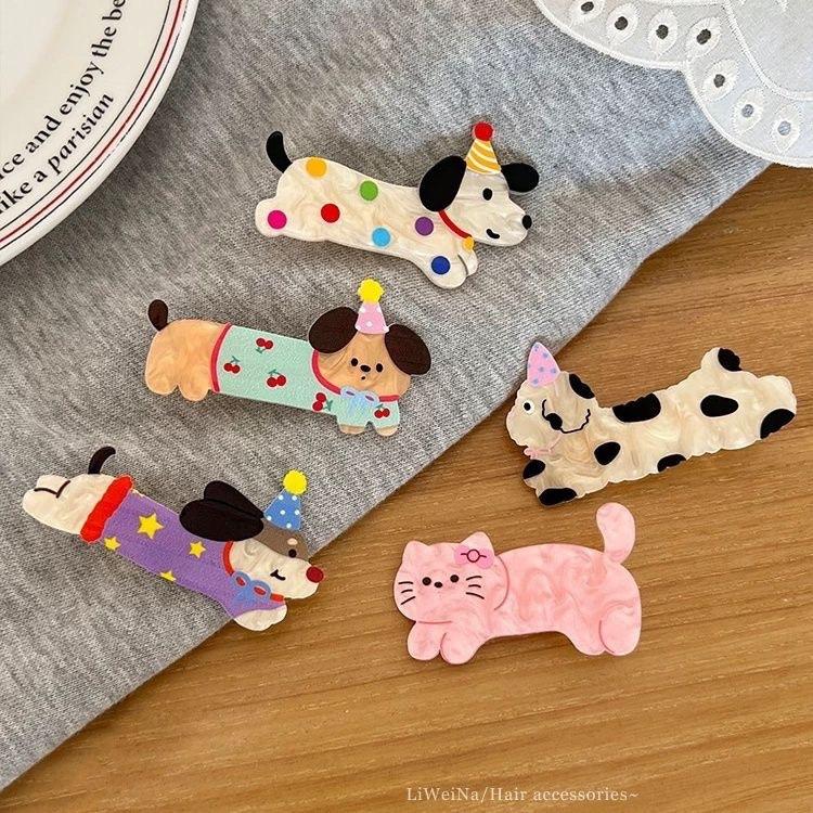 2-5Pcs New Cartoon Puppy Cat Acetate Hair Clip Ins Dopamine Simple Duckbilled Clip Bangs Hair Clip Y2K Hair Accessories Headwear