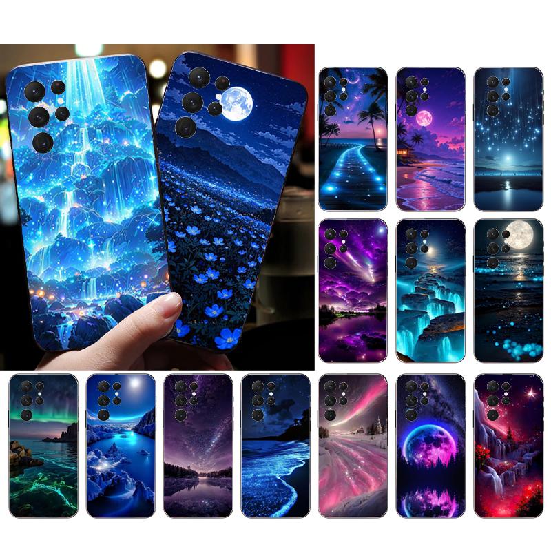 Phone Case For Samsung Galaxy S25 S24 S23 S22 S21 Ultra S24 S23 S22 S21 S25 Plus S24 S20 FE Moonlight Beach Scenery