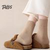 Winter Warm Cotton Blend Socks Women Thickened Socks, Solid Color Mid Calf Thermal Fleece Lined Essential Crew Length for Cold Weather, Soft