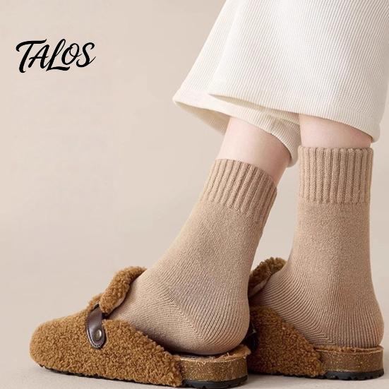 Winter Warm Cotton Blend Socks Women Thickened Socks, Solid Color Mid Calf Thermal Fleece Lined Essential Crew Length for Cold Weather, Soft