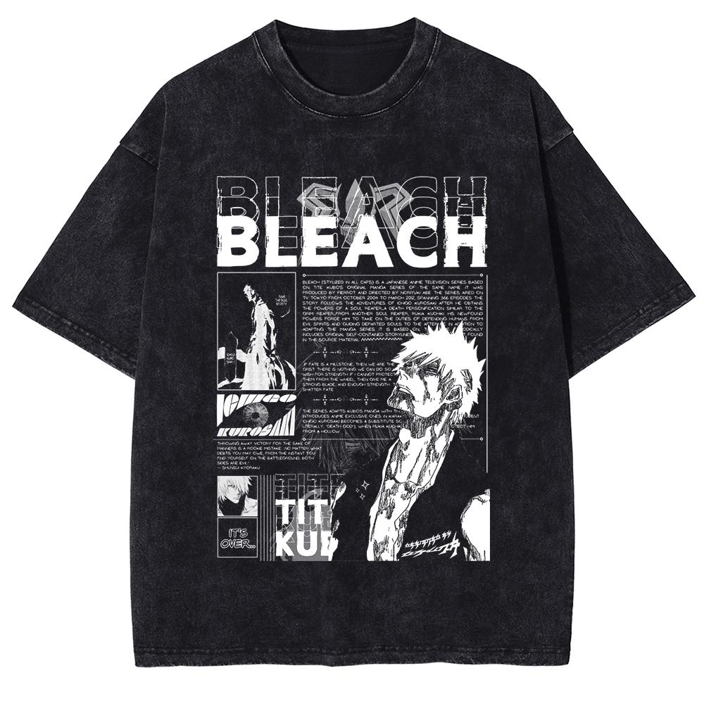 

BLEACH Kurosaki Ichigo Manga Graphic Tshirt For Men Women Clothing Vintage Washed Cotton TShirt Oversized Short Sleeve Tees S