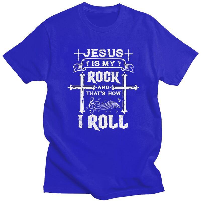 Custom Jesus Is My Rock And Roll Tshirt for Men Short Sleeve Casual T Shirt Cool Tshirt Pure Cotton Tee Gift