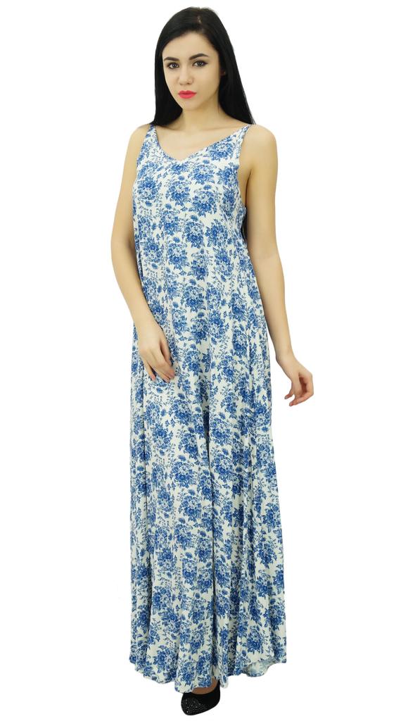 Bimba Women's Spaghetti Strap Maxi Dress for Summer Beach Wear Printed