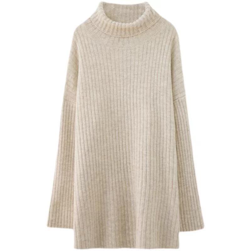 Autumn Winter High Collar Loose Casual Solid Color Pullover Sweater Women Simple All-match Knitting Top