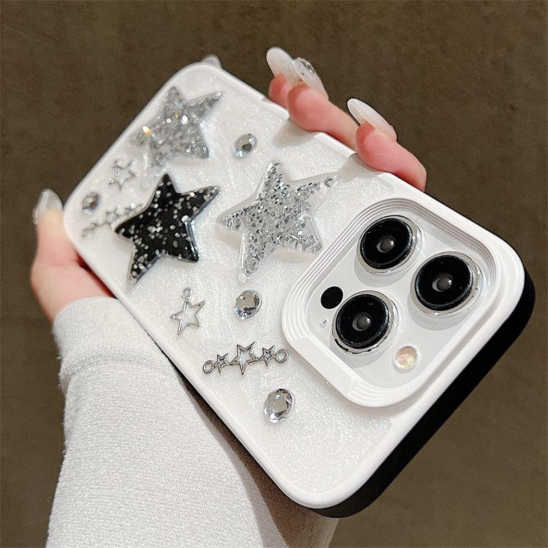 

Очень красивый клейкий чехол с 3D блестящими каплями пентаклей для iPhone 15 Pro Max 14 Plus 13 12 11 Pro, защитный чехол для девочек iPhone 11 белый