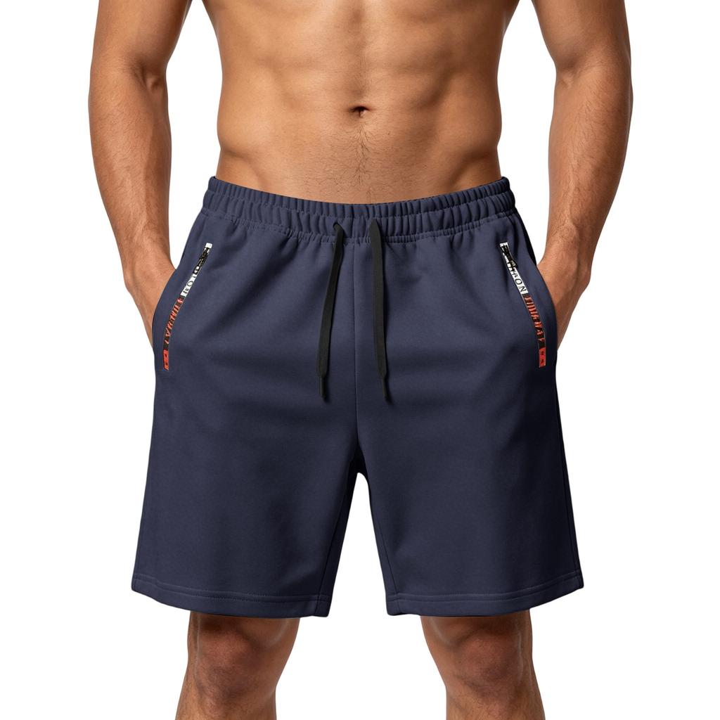 Men Loose Fit Lightweight Shorts Breathable Sweat Absorbing Athletic Training Running Shorts with Drawstring Waistband and Zippered Pockets