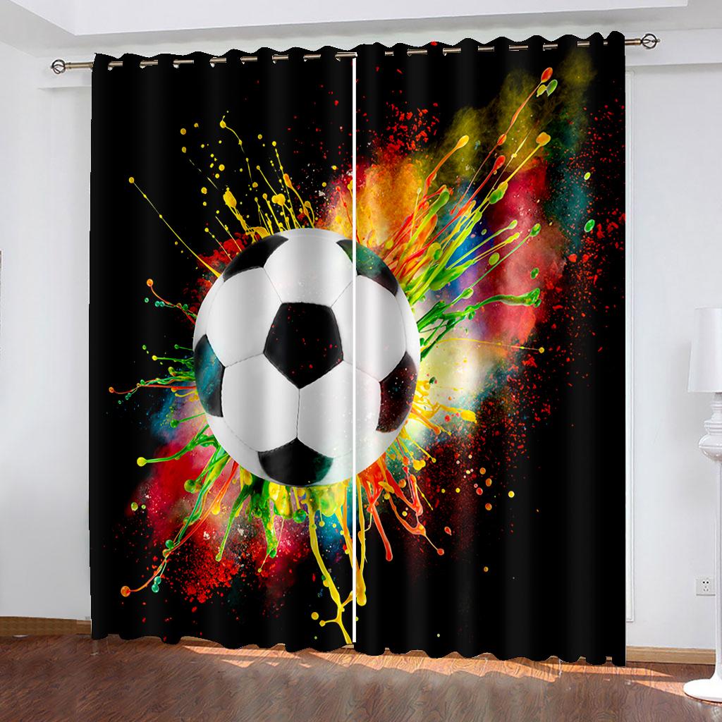Thin Shading Drape for Living Room and Bedroom Decoration, 2 Panels, Soccer Balls, Football, Football, Door Room