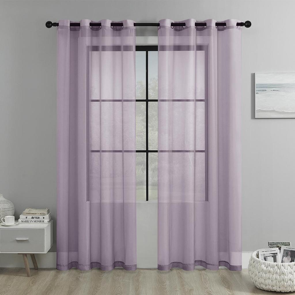 Solid Color Perforated Trylene Semi-Blackout Voile Curtain for Living Room or Balcony