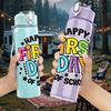 1PC Happy First Day Colorful Lettering 750ml Color Plastic Sports Water Bottle Leakproof Flip Straw Lid Suitable for Sports Office Home Use