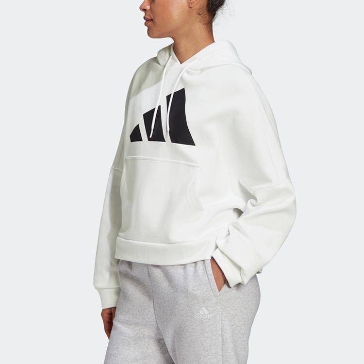 Adidas Colorblock Logo Sports Pullover Hoodie Women Tops White GC9168