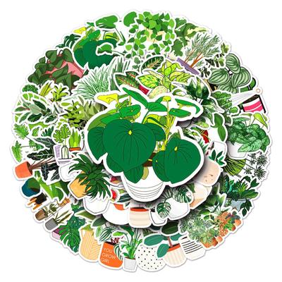 50 Green Plant Waterproof Stickers for Suitcases, Laptops, and More