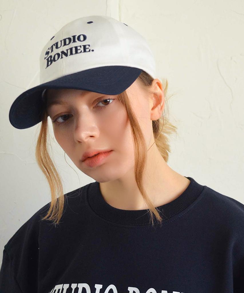 BONIEE Logo Typo Ball Cap White Navy
