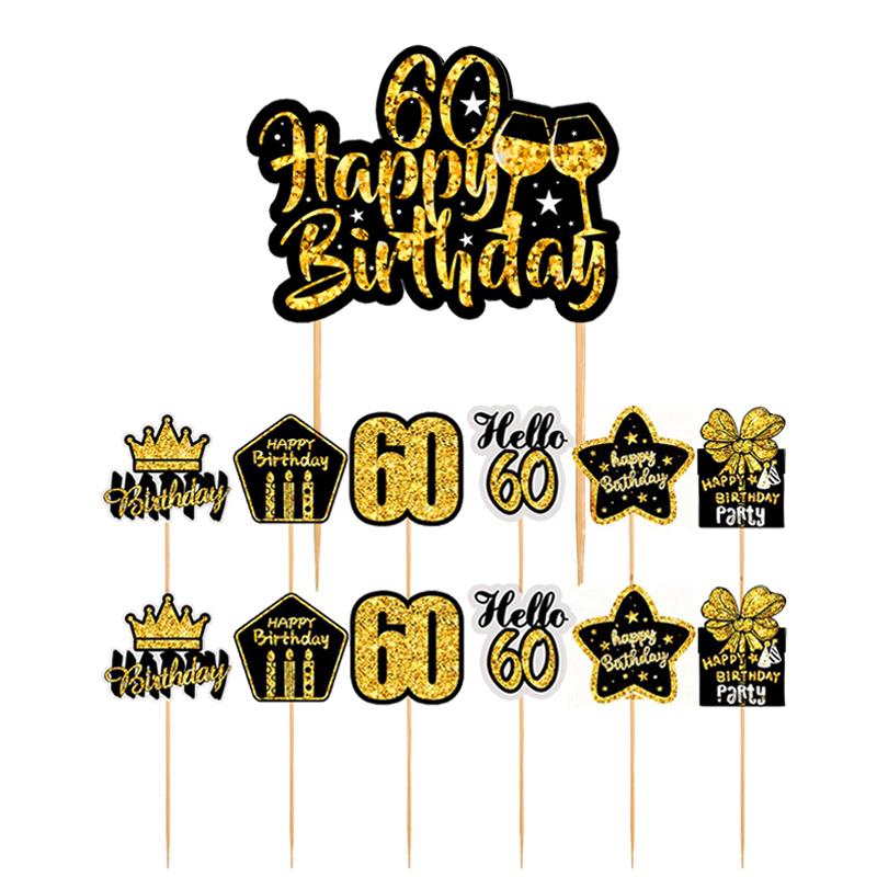 

1Set 18-60 Year Old Black Gold Cake Topping Happy Birthday Party Supplies Adult Anniversary Birthday Cake Top Accessories Props