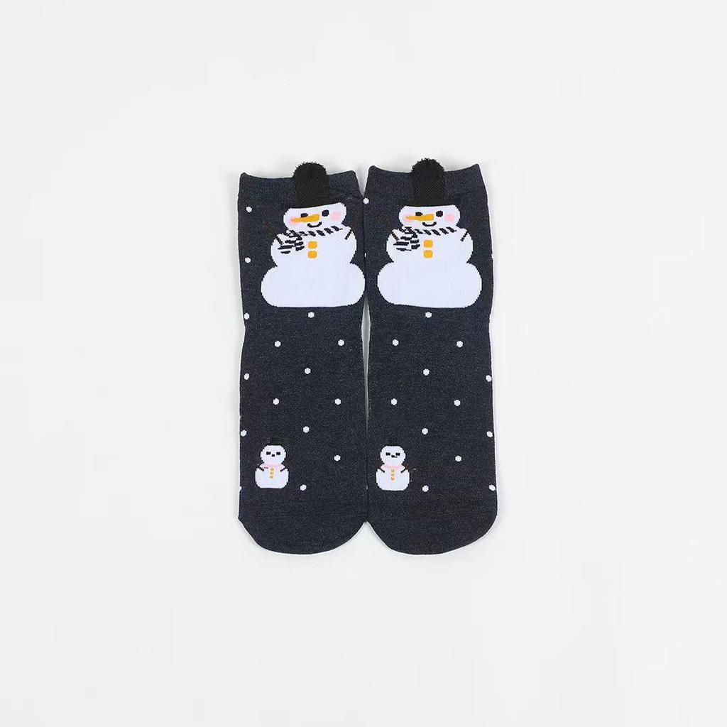 Women's Mid-Calf Cartoon Striped Socks with 3D Ears - Christmas Style