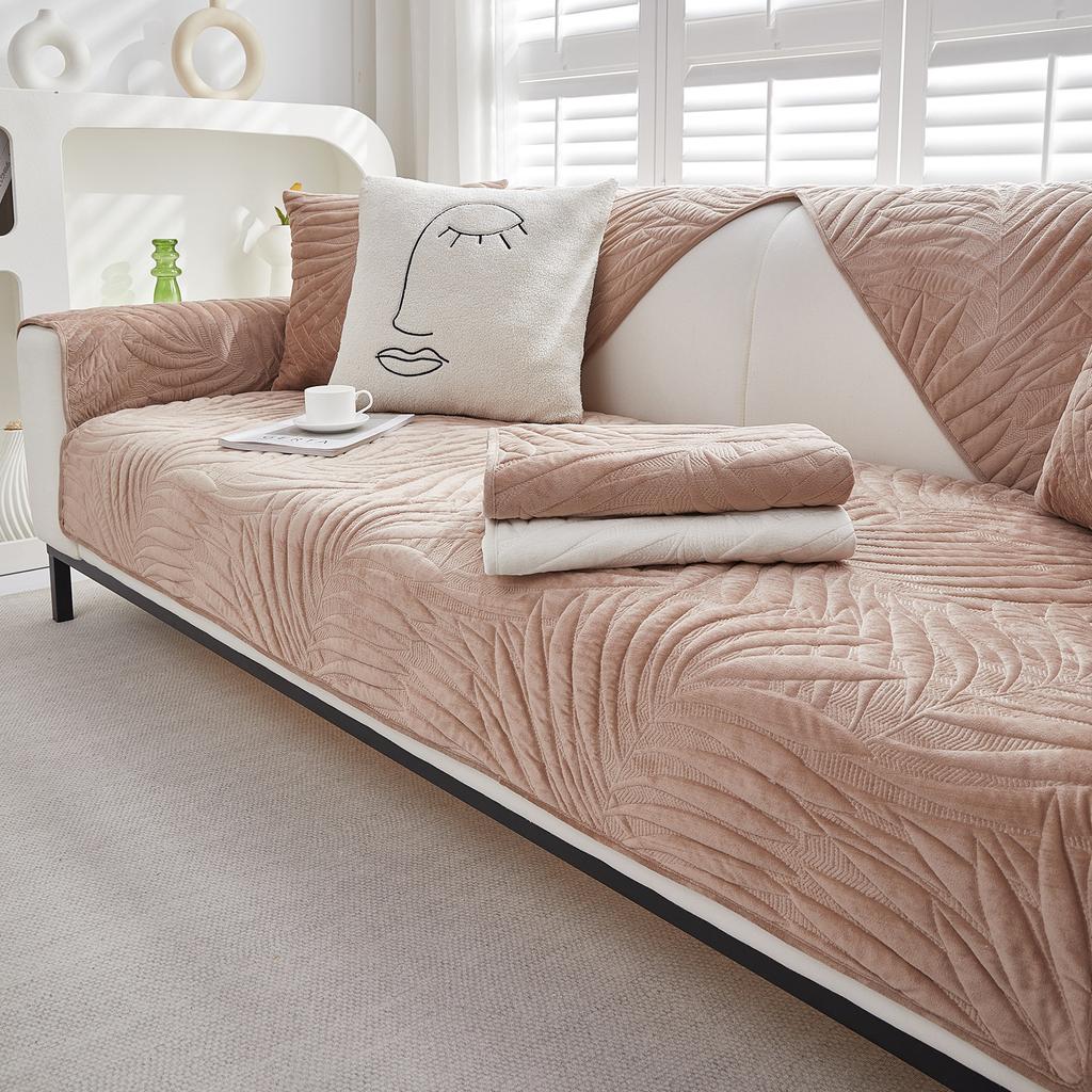New Leaf Velvet Sofa Pute Vinter Plysj Sofa Pute Pastoral Style Sklisikkert Sofatrekk Ryggstøtte Håndkle Sofatrekk