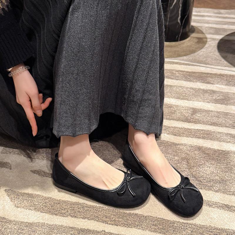  Bow flatsoled single shoes, early spring round head, shallow mouth, comfortable fattening and widening large size women's shoes