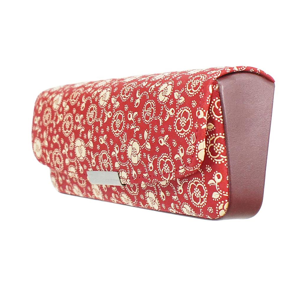 Inden H Glasses Red with White Camellia [Inden-ya] Case, Deerskin, Lacquer, Pattern, 4206-13-178
