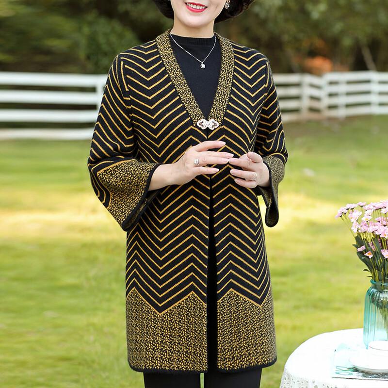 

KAVON Elegant Striped Knit Mid-Length Cardigan L