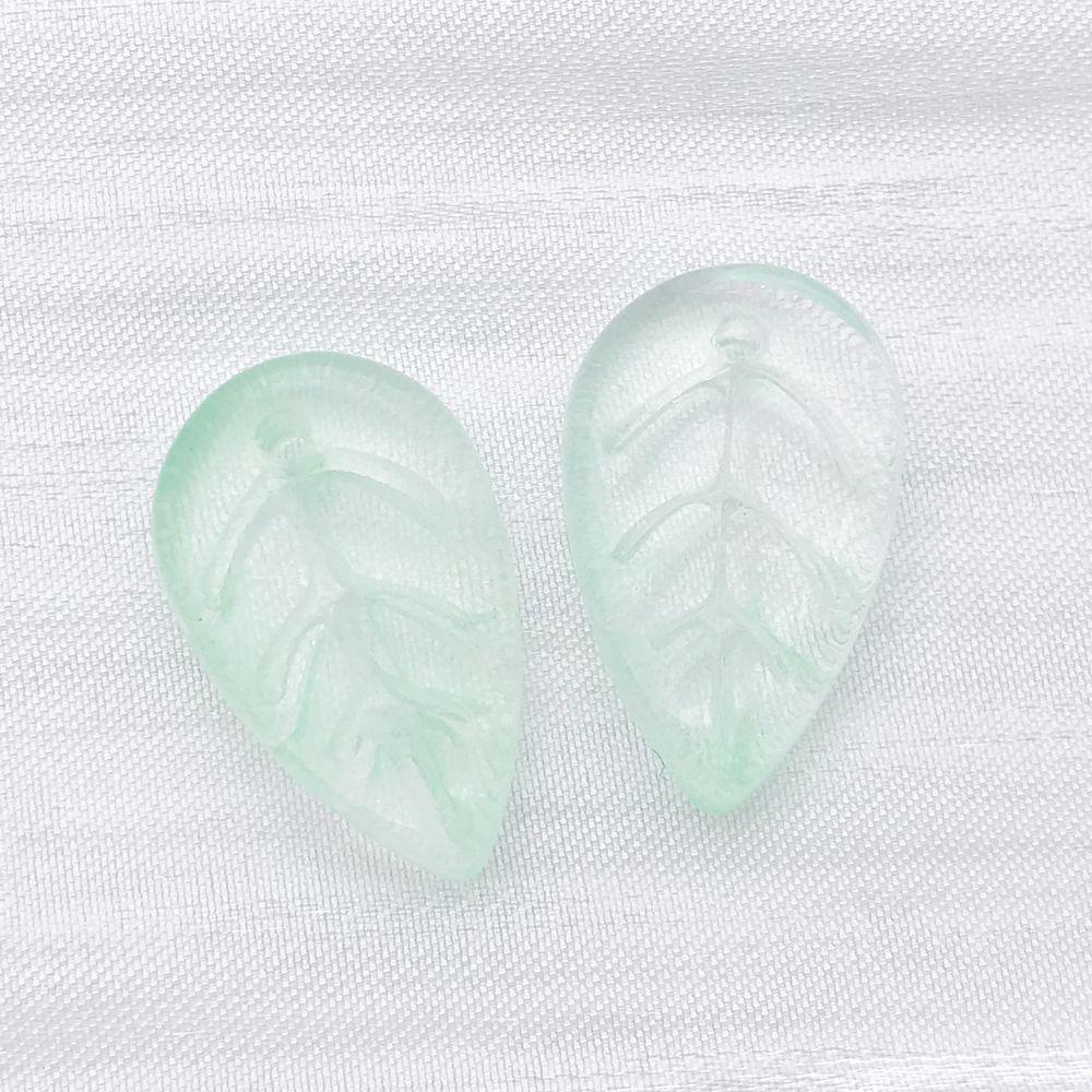 Set of 20 Mixed White, Green & Transparent Glass Leaf Charms for DIY Jewelry