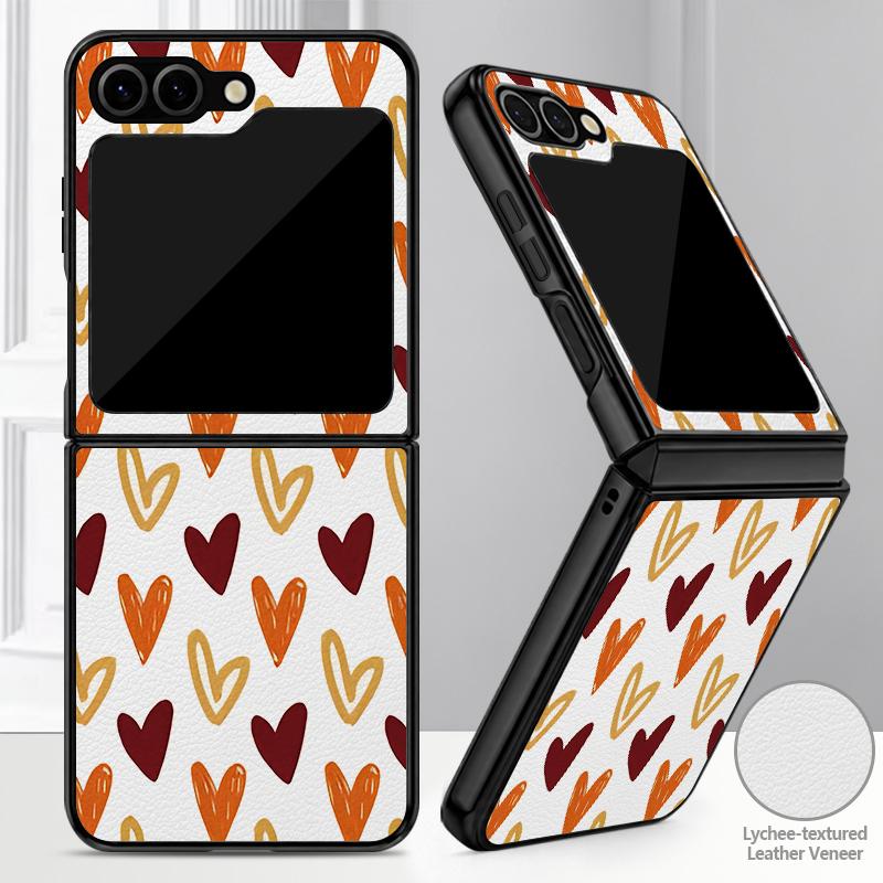 Colorful Leopard Love Heart Case For Samsung Z Flip 8 7 FE 6 5 4 Hybrid Leather Skin Hard PC Bumper Cover For Galaxy Z Flip8 Flip7 Flip6 Flip5
