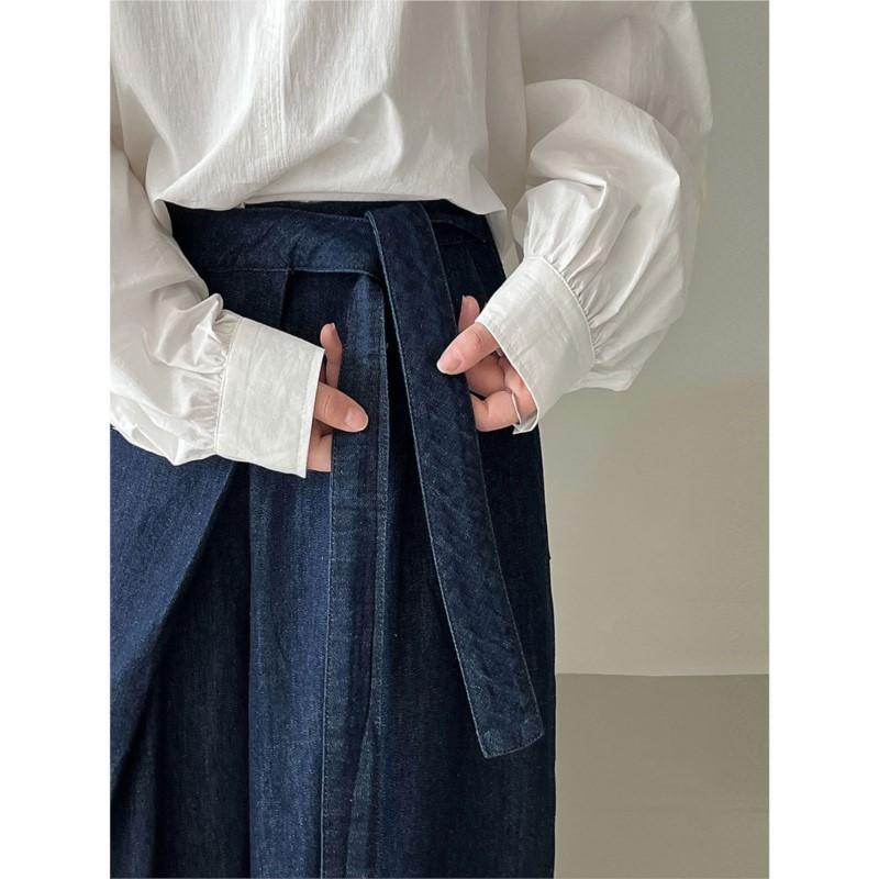 Johnature Vintage Strappy High-waisted Jeans Women Fall Commuter Casual Long Wide-leg Fashion Pants