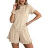 Solid Color Crew Neck T-Shirt Elastic Waistband Shorts Set with Ruffled Edges Soft Lightweight Lounge Wear for Women