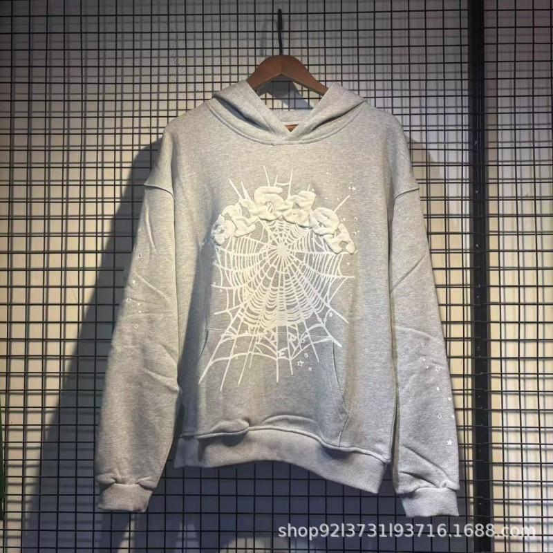 Sp5der 555555 Hoodie Sweatpants Set Rhinestone Spider Web Letter Print Casual Streetwear Youth