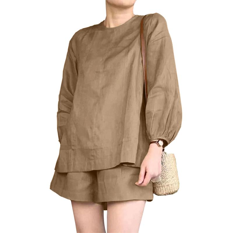 ZANZEA Damen-Bluse und Shorts, lässiges Sommer-Zweiteiler-Set