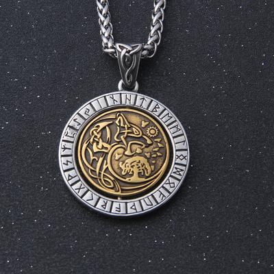 Wolf Necklace Rotate Vikings  Stainless Steel Men's Tree of Life Odin Rune Amulet Pendant Necklace Vintage Charm Jewelry As Gift