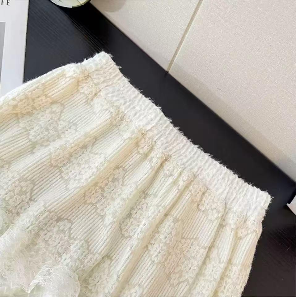 Elegant French-Style Lace-Trim High-Waisted A-Line Skirt for Women - Autumn/Winter Collection