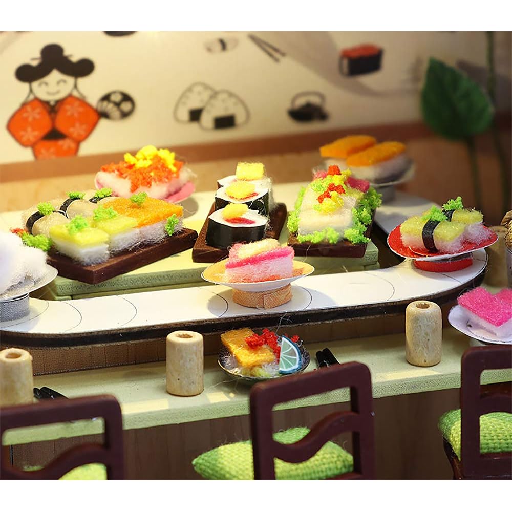 Moin Moin Miniature Dollhouse Kit Two-Story Sushi Restaurant with LED Light Sakura Design 2006DH154