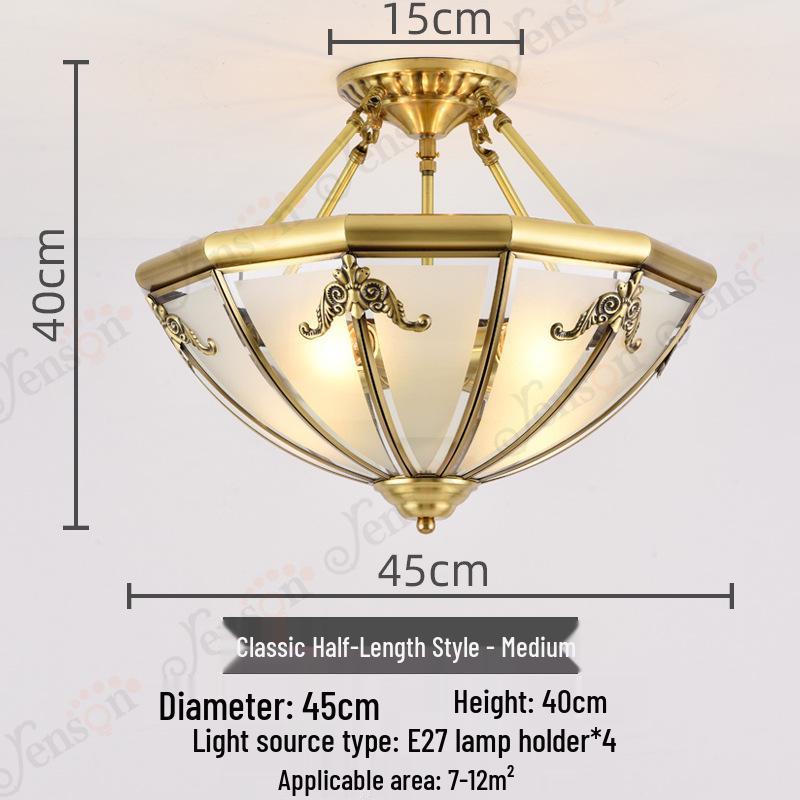 European All-Copper Ceiling Light for Bedroom, Living Room, Foyer, Balcony, or Aisle - Simple, Warm, and Romantic Design