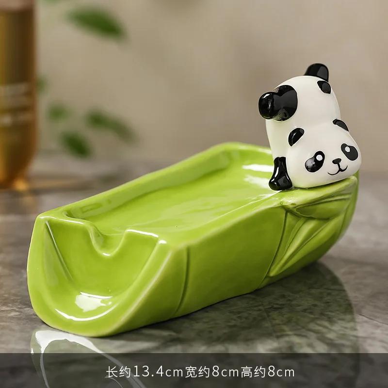 Ceramic Bamboo Soap Box Cute Panda Drain Soap Box Bathroom Decoration Kitchen Drain Rack Bathroom Accessories Cartoon Soap Box