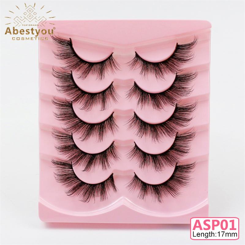 Abestyou Soft Dramatic Natural Fox Eye Style Cat Eye Full Strip False Eyelashes Natural Look Fox Eyelashes pink tray with transparent cover