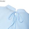 ZANZEA Women Casual Stand Collar Loose Half Sleeve Stripe Blouse