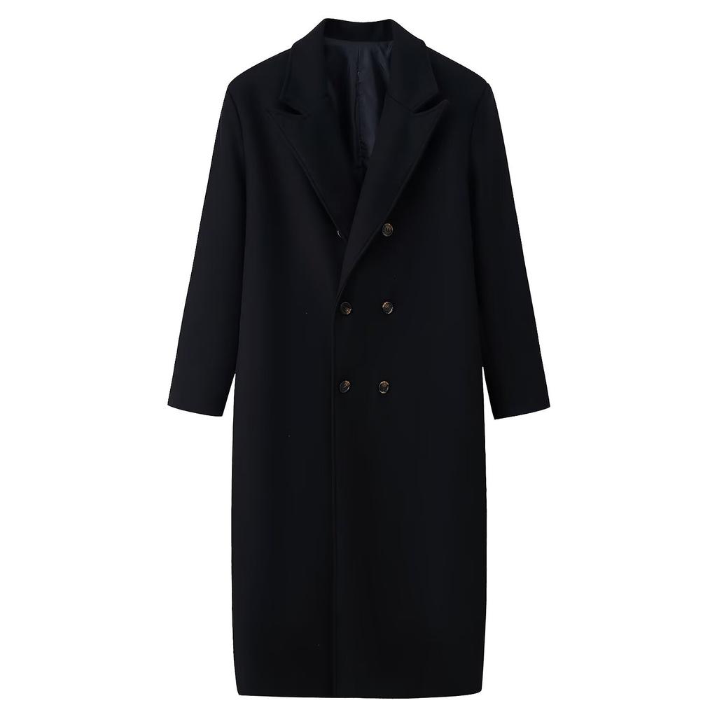 European and American Style, French Style, Women's Clothing, Versatile Five-color Double-breasted Extended Coat, Woolen Coat