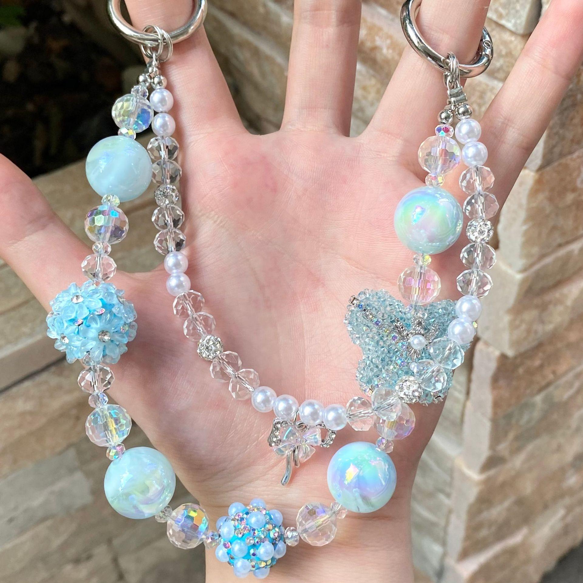 

Fashion Sugar Butterfly Mobile Phone Chain Female Trend Transparent Color Beaded Bag Pendant