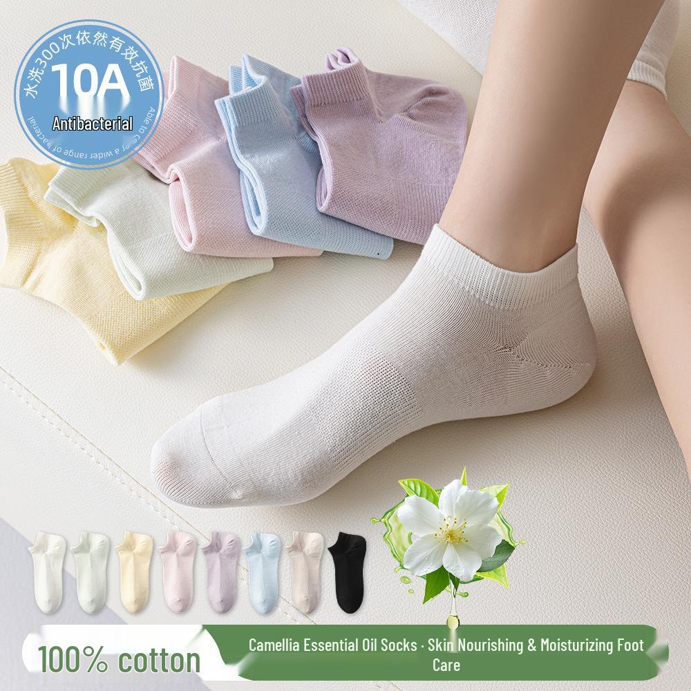 Damen Kniehohe Kamelie Antibakterielle Baumwollsocken, Hohe Elastizität, Reine Baumwolle für Frühling und Herbst.