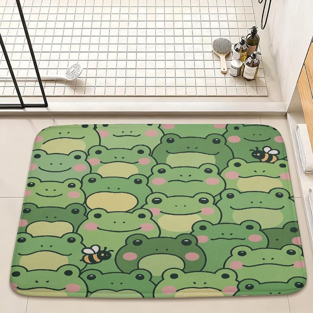 Frog Door Mat – Cute Green Frogs & Bee Pattern, Playful Nature-Inspired Entryway Mat for Bathroom, Kitchen 40x60cm 50x80cm