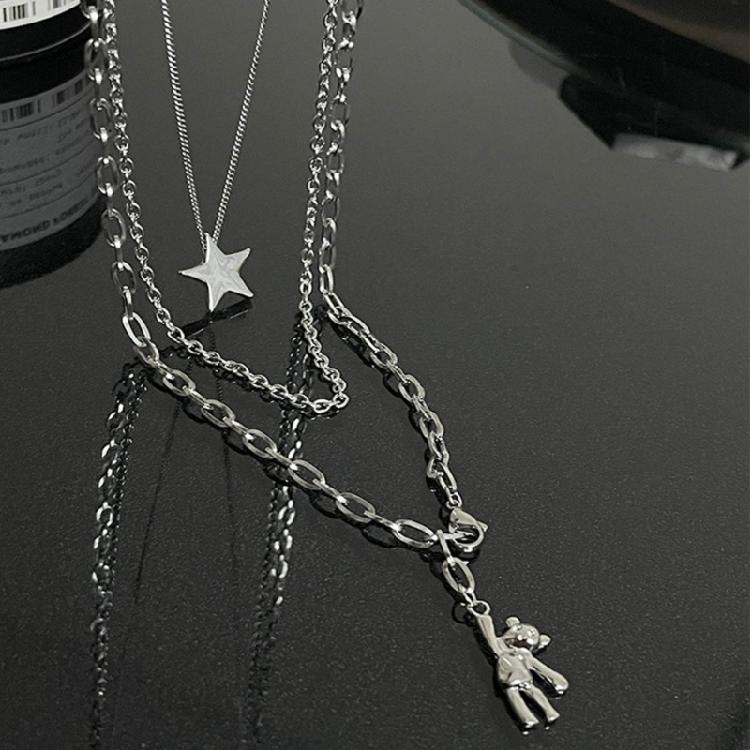 Three-Layer Metal Bear Star Clavicle Chain Women Birthday Party Jewelry Gift