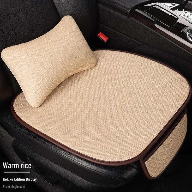 All-Season Light Luxury Ice Silk Linen Car Seat Cushions, Breathable & Non-Slip