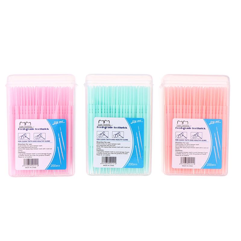 200 Boxed Plastic Toothpicks Disposable Household Bulk Interdental Brush Toothpick Line