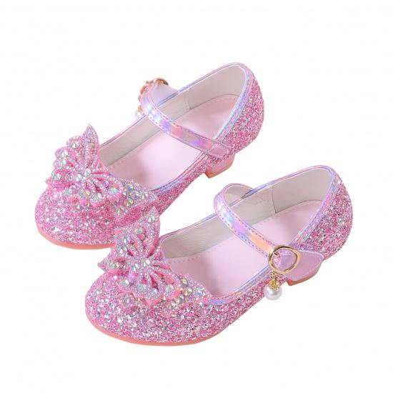 Girls high-heeled princess shoes2026New Spring and Autumn Bowknot Girls Rhinestone Children s Performance Fashion Show Shoes 26 розовый